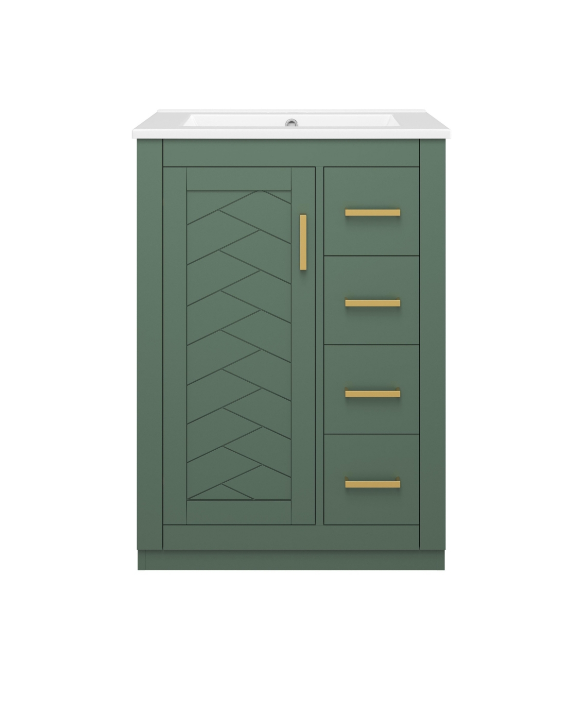 Sillysis 24 Inch Freestanding Bathroom Vanity, Mdf Cabinet with Solid Wood Frame, Ceramic Integrated Sink, 3 Drawers, Assembly Required - Green