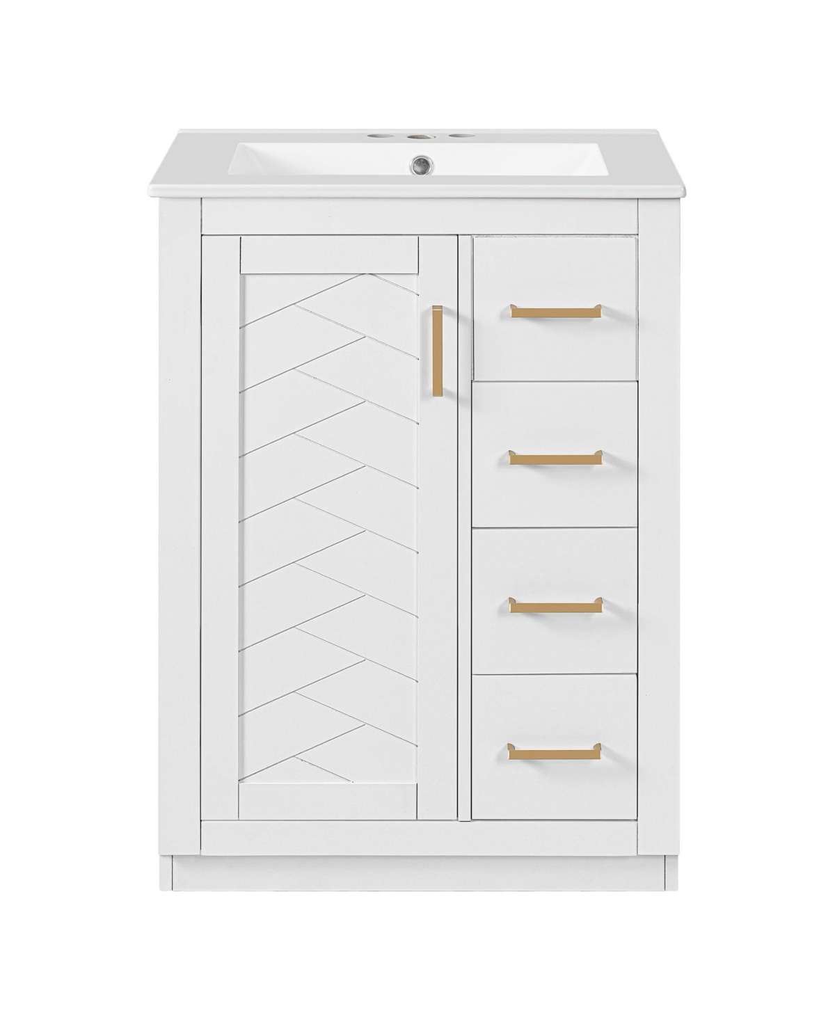 Sillysis 24 Inch Freestanding Bathroom Vanity, Mdf Cabinet with Solid Wood Frame, Ceramic Integrated Sink, 3 Drawers, Assembly Required - White