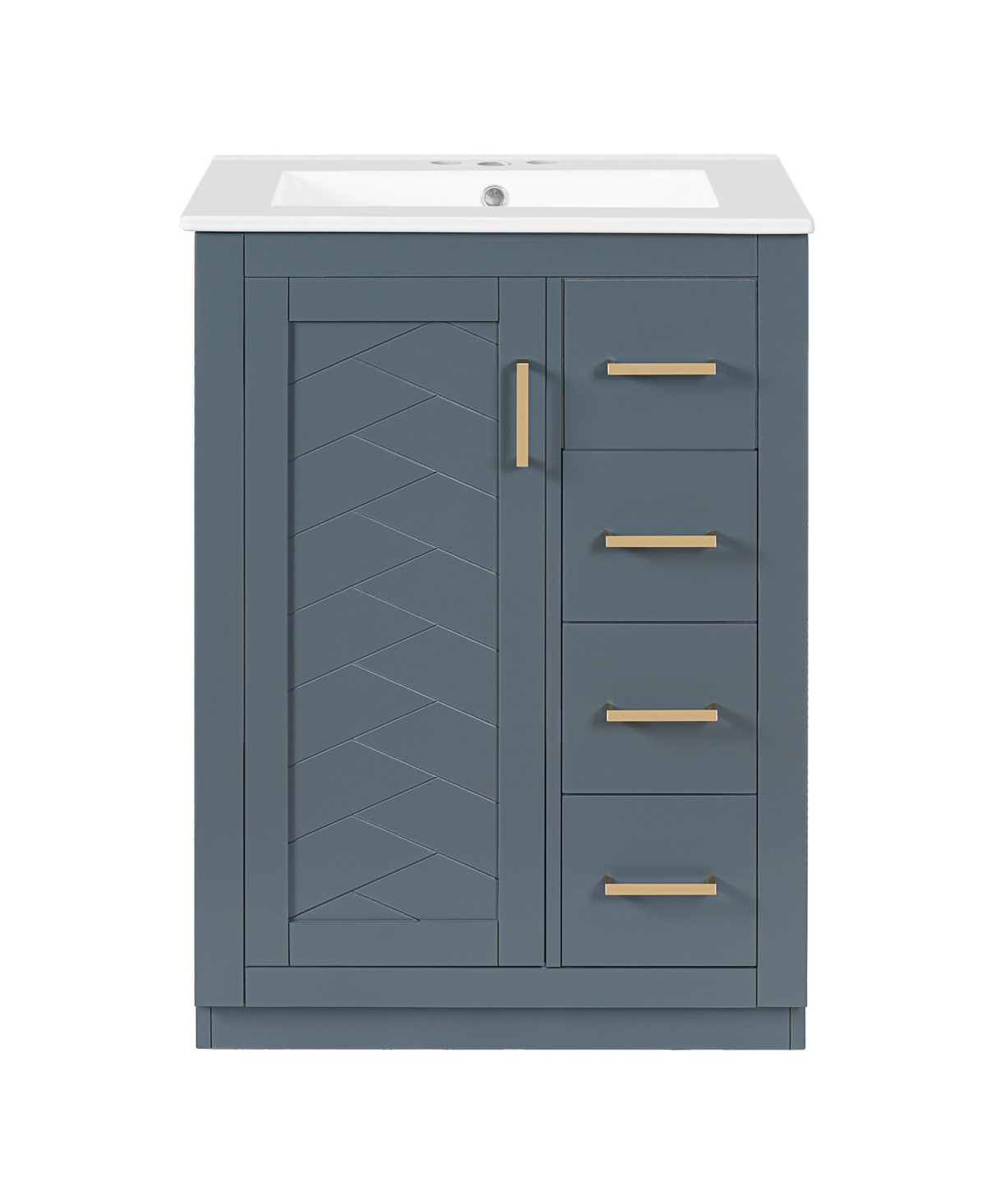 Sillysis 24 Inch Freestanding Bathroom Vanity, Mdf Cabinet with Solid Wood Frame, Ceramic Integrated Sink, 3 Drawers, Assembly Required - Blue