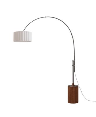 Tambo Scallop Adjustable Arc Lamp - Nickel Steel, Wood Base, Scallop Linene Shade, Dimmable