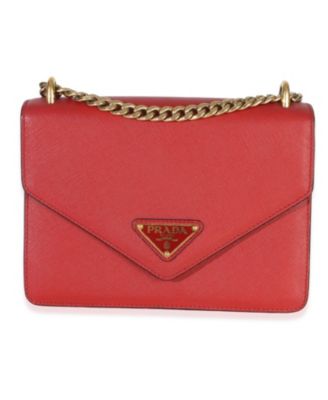 Red Saffiano Envelope Flap Chain Shoulder Bag