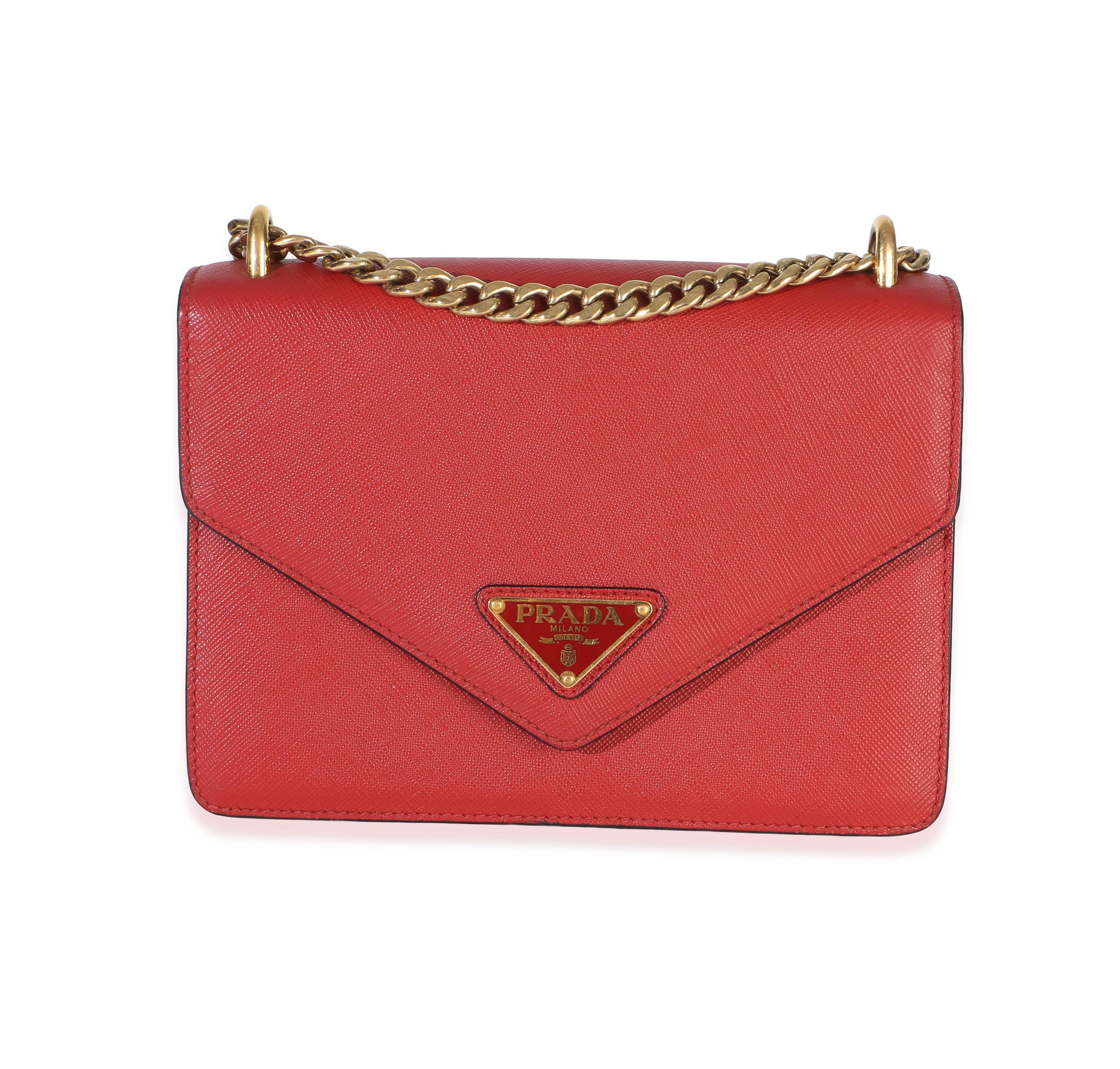 Pre-Owned Prada Red Saffiano Envelope Flap Chain Shoulder Bag