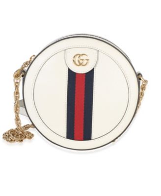Mystic White Textured Calfskin Web Mini Ophidia Round Bag