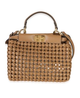 Cappuccino Woven Calfskin Mini Peekaboo Iconic Satchel