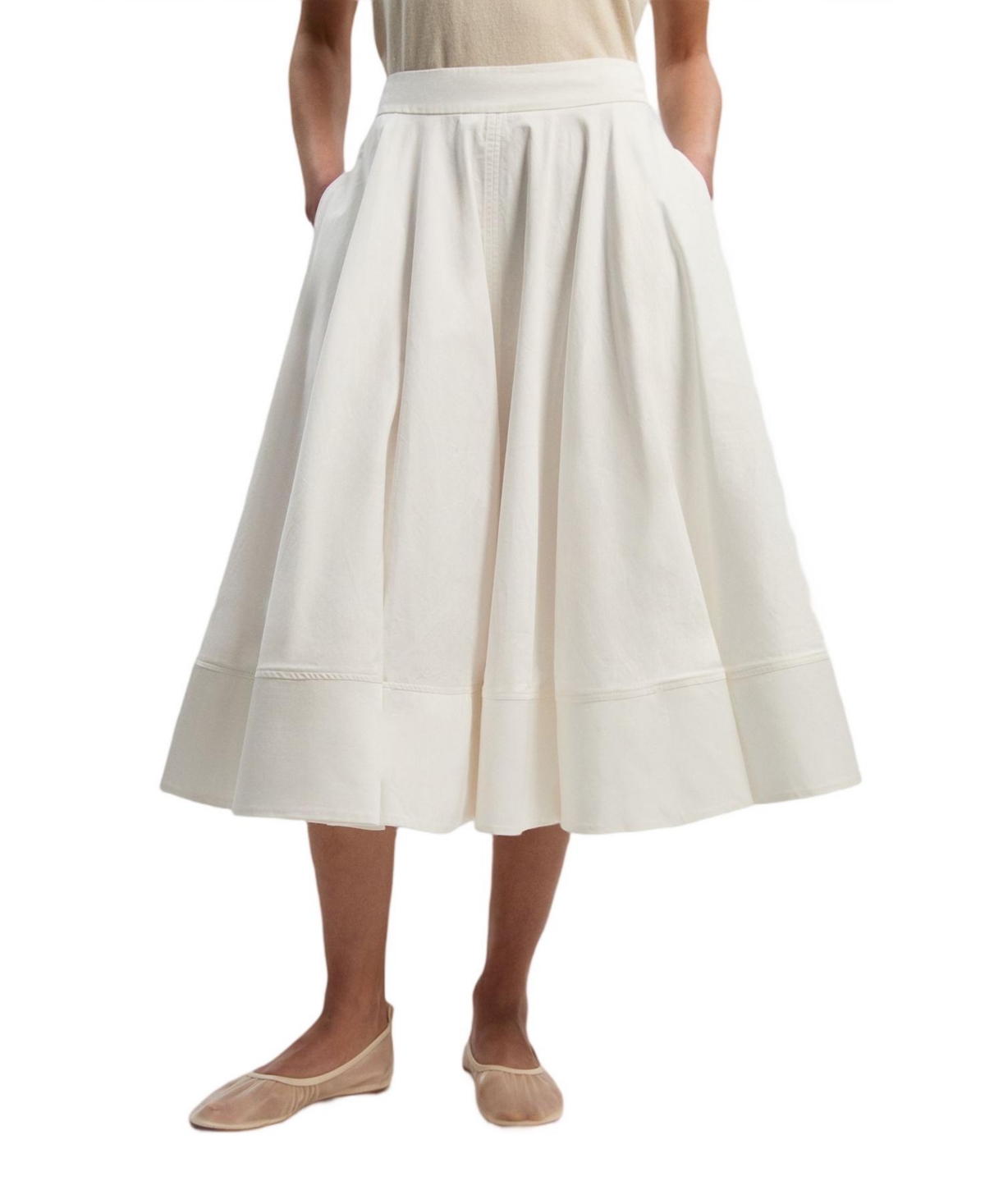 Karen Millen Women's High-Waisted Pleated Midi Cotton Skirt - Ivory