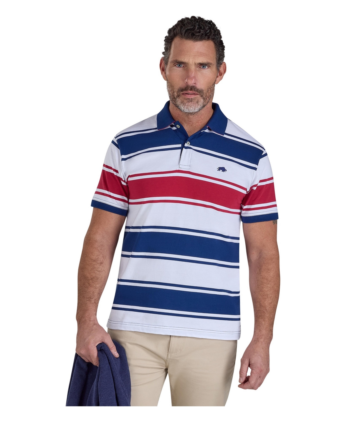 Raging Bull Men's Big & Tall Wide Stripe Jersey Relaxed-Fit Polo Shirt