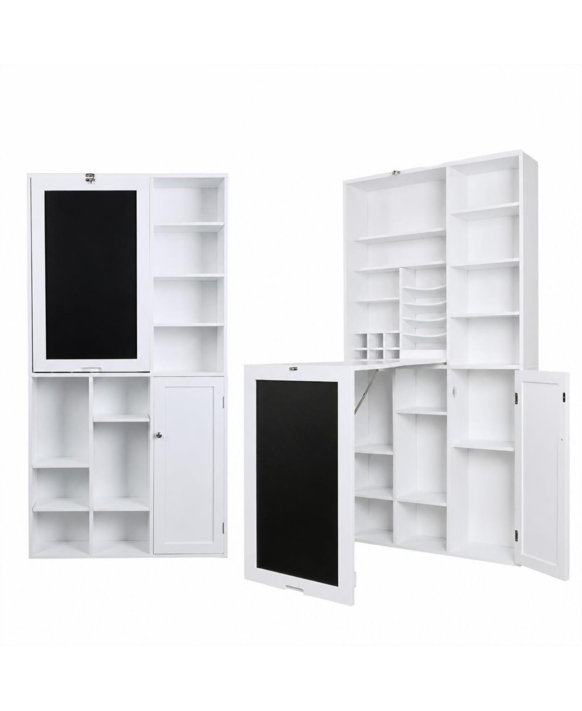 Utopia Alley Smart Space Series Fold Down Wall Desk with Storage Shelves - Space Saving Murphy Desk Cabinet for Home Office and Small Spaces - White