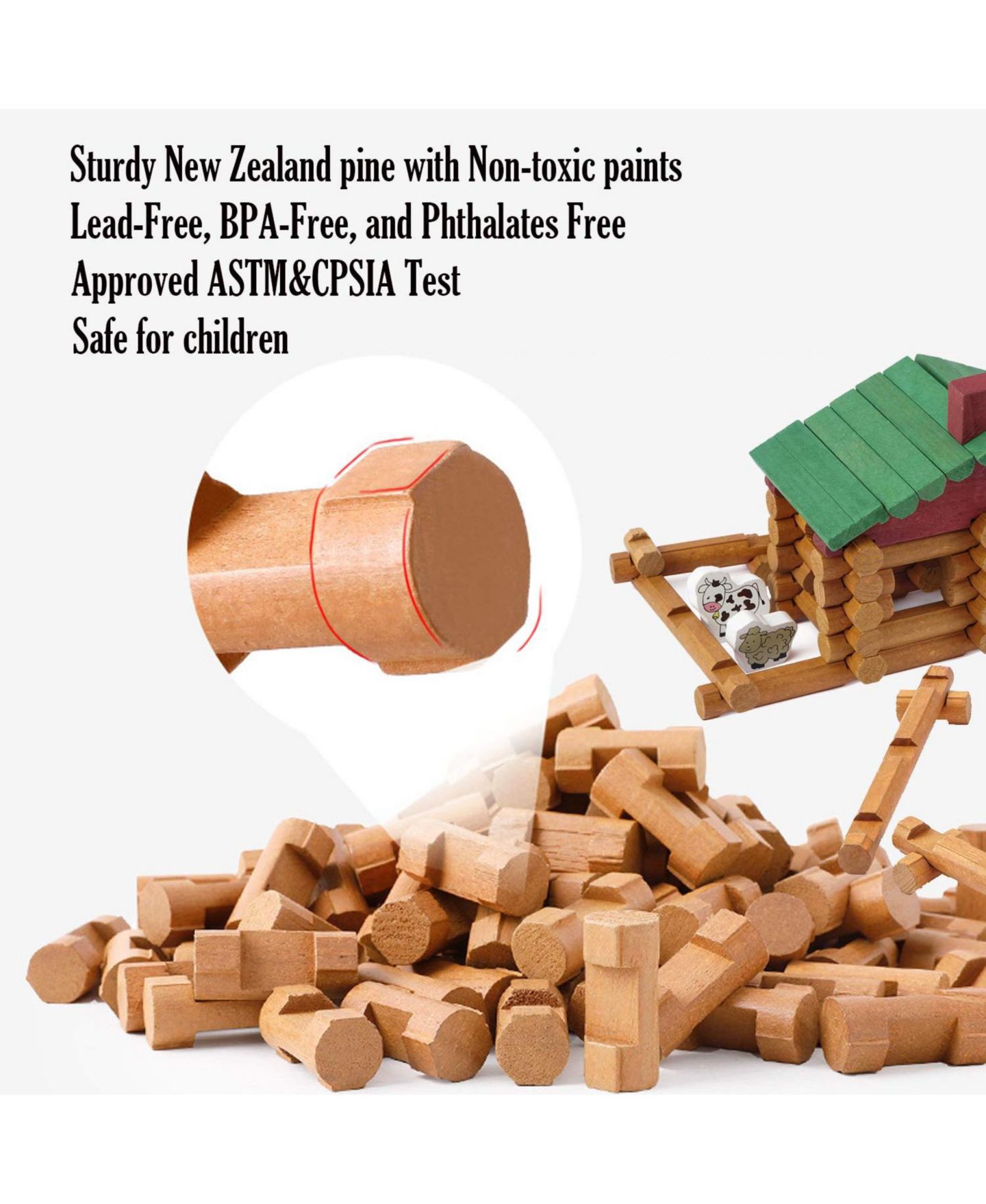 Детский конструктор GNUADZ Wood Logs 170-Piece Building Set, Ages 3+, цвет: Разноцветный — фото 4