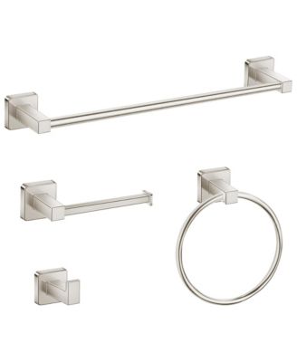 4 Pieces 24" Bathroom Hardware Set Stainless Steel Towel Bar Ring Robe Hooks Toilet Paper Holder