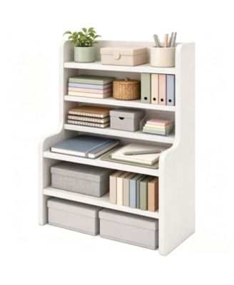 16.5 Inch Engineered Wood Desktop Bookshelf with Open Compartments and Removable Shelves