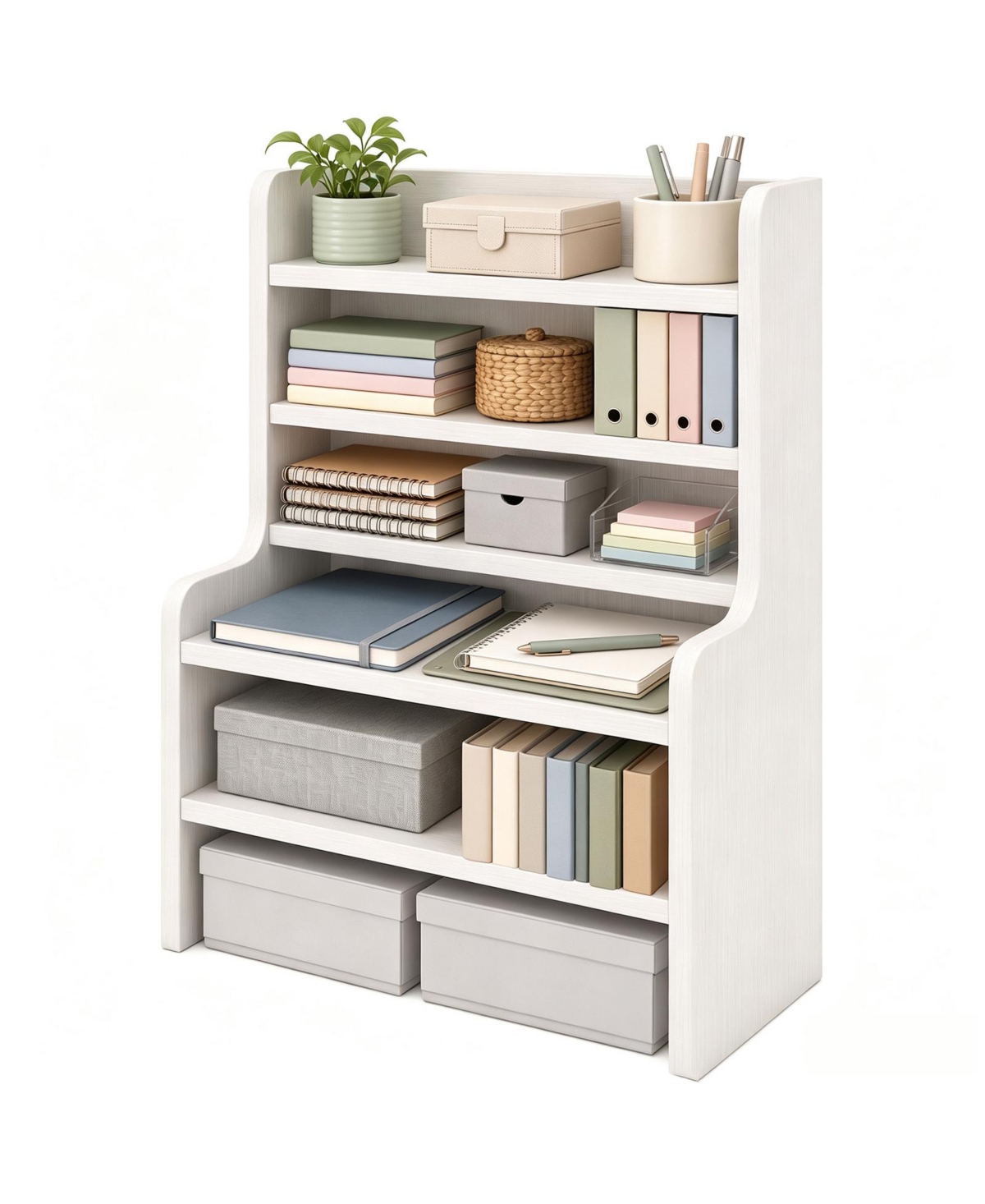 Costway 16.5 Inch Engineered Wood Desktop Bookshelf with Open Compartments and Removable Shelves - White