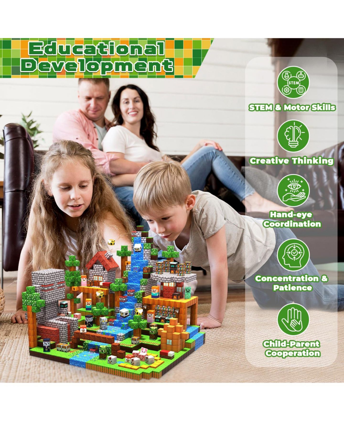 Детские конструкторы GNUADZ Minecraft 300-Piece Building Block Set, Ages 3+, цвет: Тёмно-зелёный — фото 4