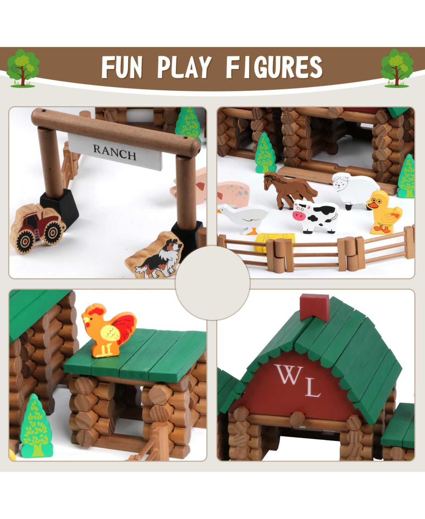 Детский конструктор GNUADZ Farm Wooden Logs Building Set, 164-Piece, Ages 3+, цвет: Ranch — фото 5