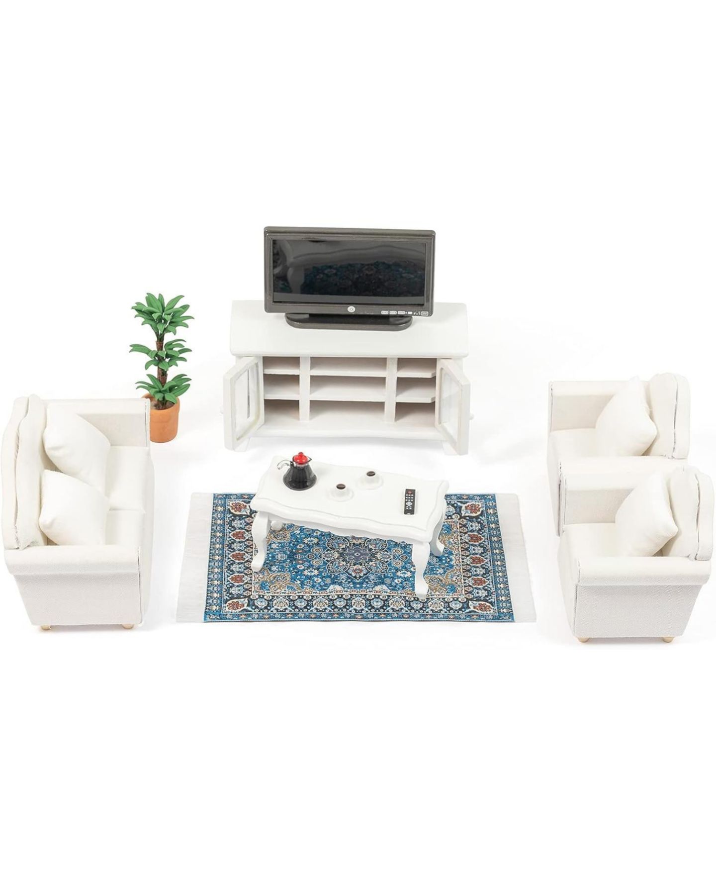 Детские аксессуары для кукол GNUADZ Solid Wood 1:12 Scale 16-Piece Dollhouse Furniture Set, Ages 3+, цвет: Белый — фото 1