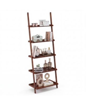 5-Tier Bamboo Ladder Bookshelf for Wall-Leaning Display