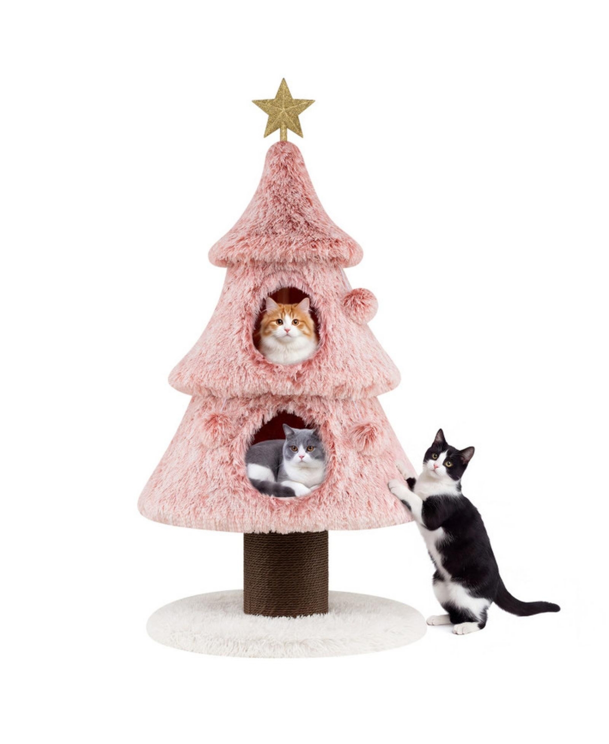 Hongge 48.5 in Holiday Cat Tower with 2 Large Condos and Jute Scratching Post - Pink