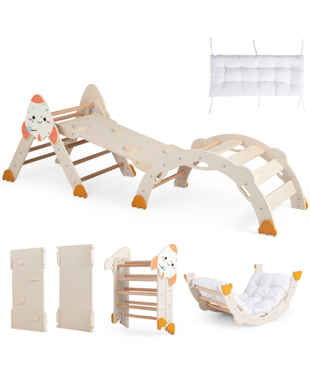 Sugift 8-in-1 Foldable Climbing Triangle Arch Playset, 330 lbs Capacity, Ages 1+ - Beige