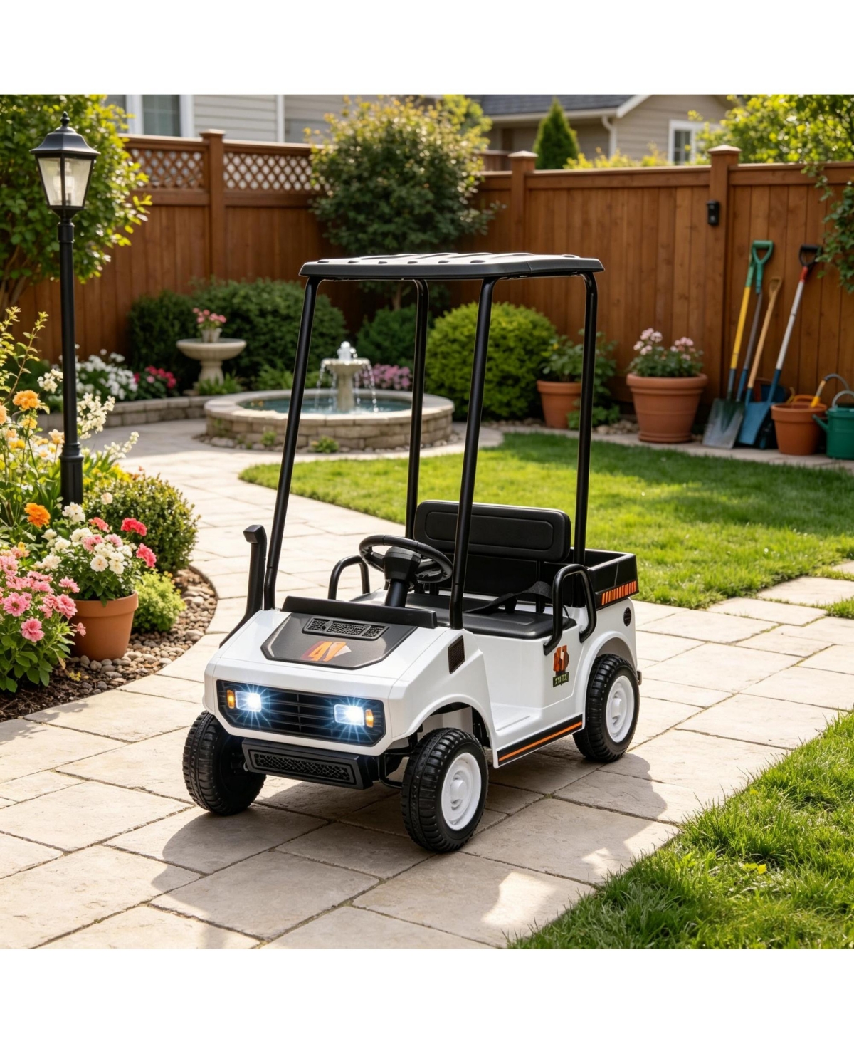 Sevorley 24V Kids Golf Cart 2-Seater Two-Wheel Drive Ride-On Vehicle, 132 lbs, Ages 3-6 - White, black
