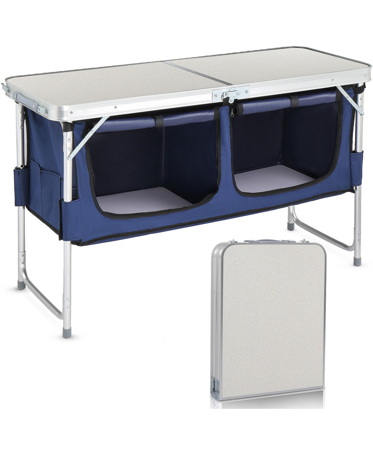 Sevorley 4 Ft Folding Camping Table with Storage, Aluminium Alloy / Oxford Construction