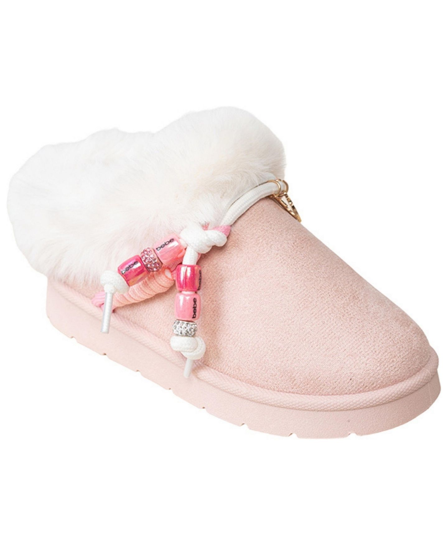 Ботинки Bebe Cozy Boot Slide with Faux Fur Collar and Hiker Lace Slippers для девочек, цвет: Пудровый — фото 1