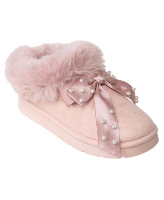 Little Girls Cozy Clog with Pearl Bow Faux Fur Lining Slippers