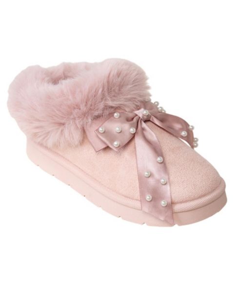 Сабо Bebe Cozy Clog with Pearl Bow Faux Fur Lining Slippers для девочек, цвет: Пудровый