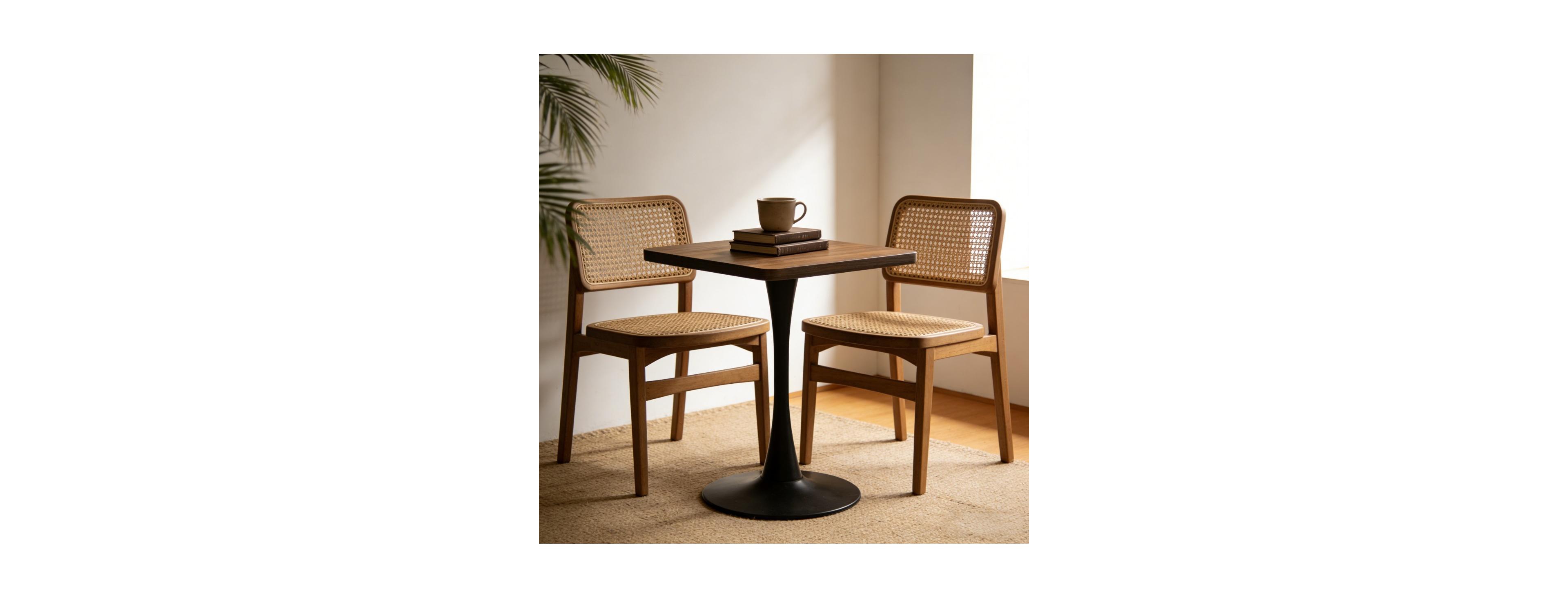 Maison Boucle Small Square Dining Table, 23.6" Pedestal Bistro Table