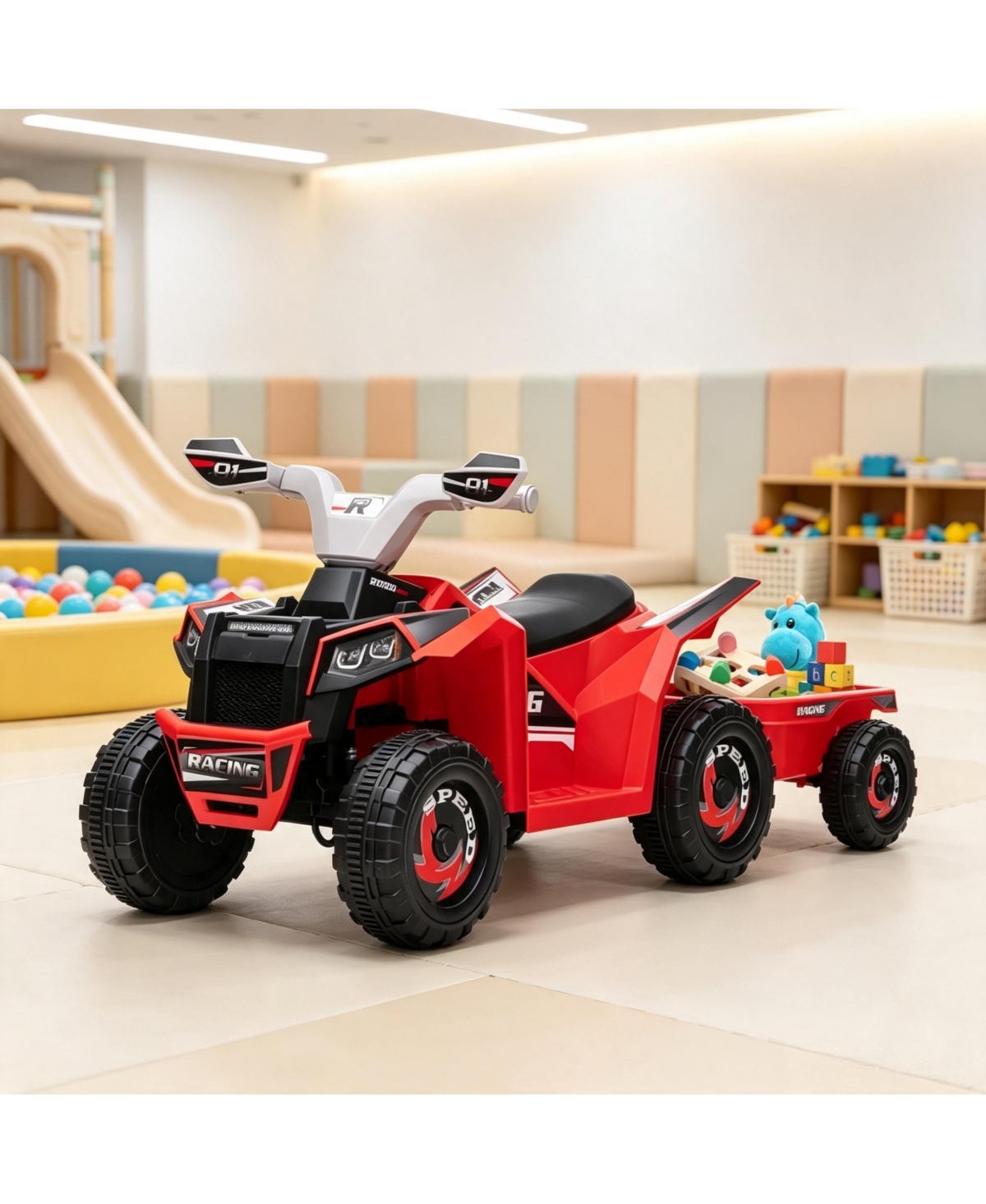 Sevorley 6V Kids Electric Ride-On Car with Forward and Reverse Drive, 55 lbs, Ages 1.5-3 Years - Red, gray, black