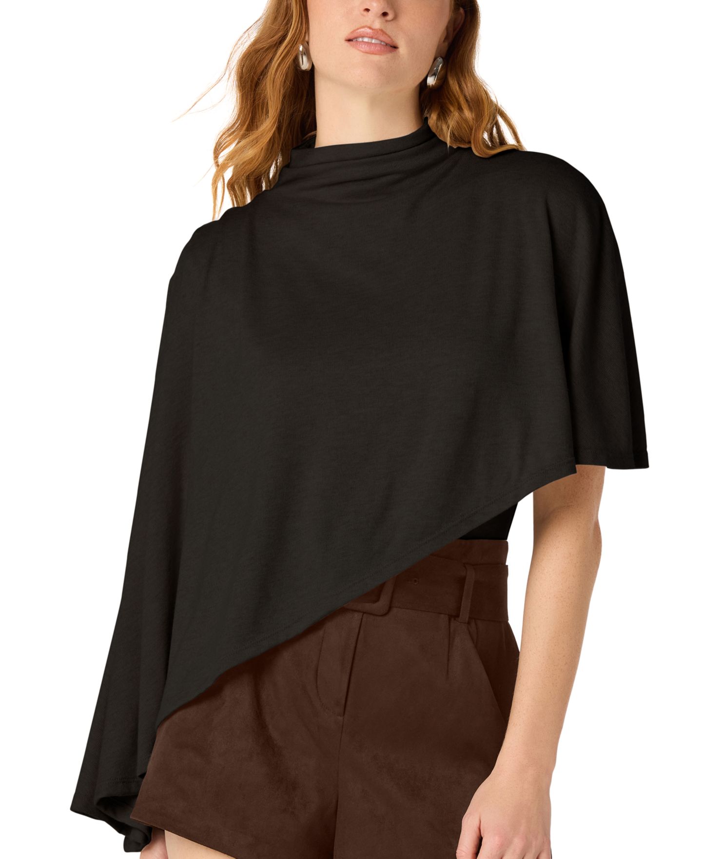 Женская блузка ASTR the Label Jailene Asymmetrical Cape-Sleeve Mock-Neck, цвет: Чёрный — фото 1
