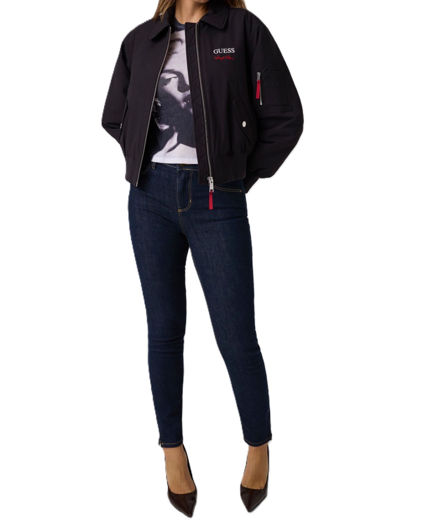 Женская куртка GUESS Marilyn Long-Sleeve Bomber, цвет: Угольно-чёрный — фото 2