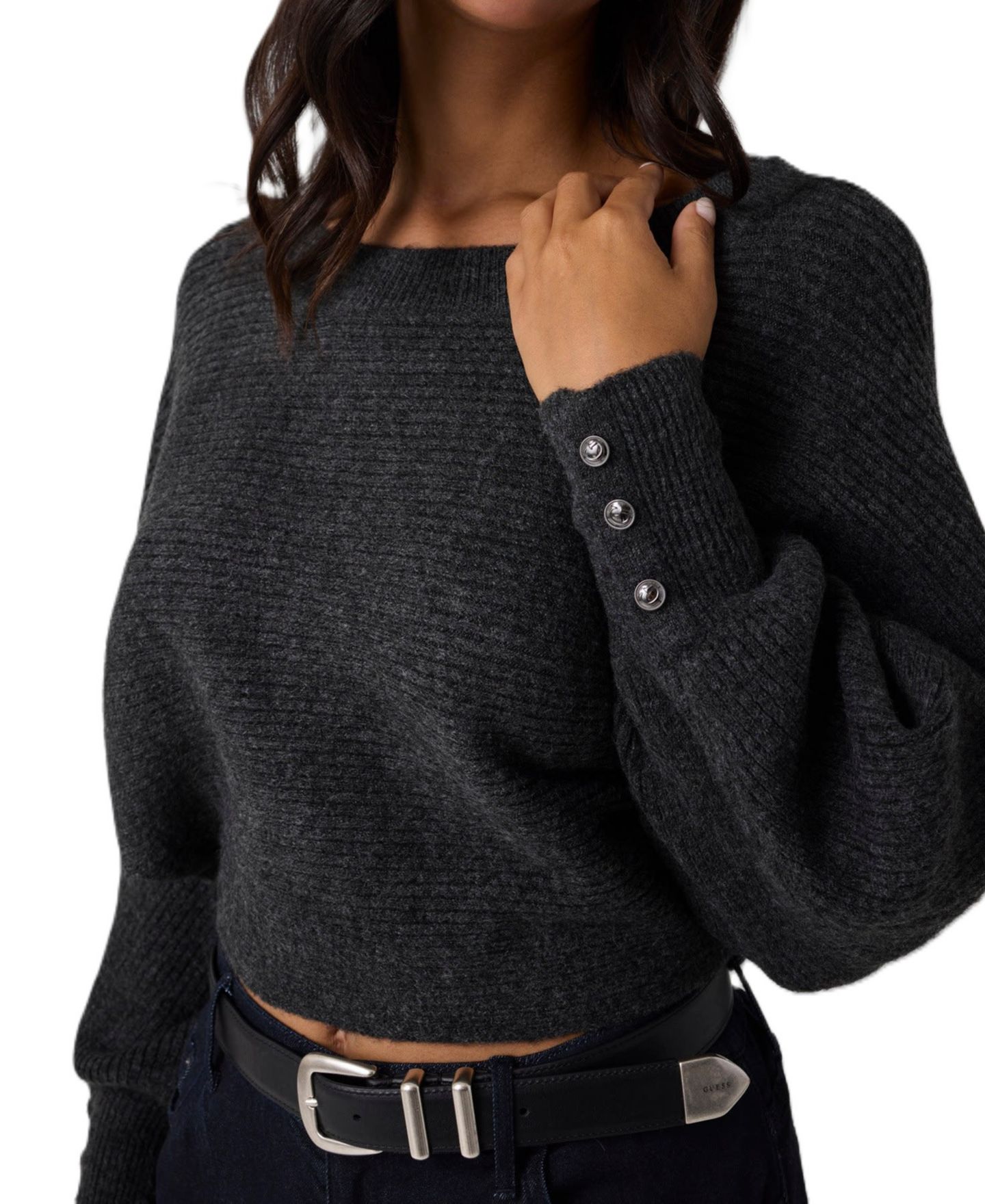 Женский свитер GUESS Emily Boat Neck Long-Sleeve Ribbed, цвет: Тёмный меланжевый — фото 3