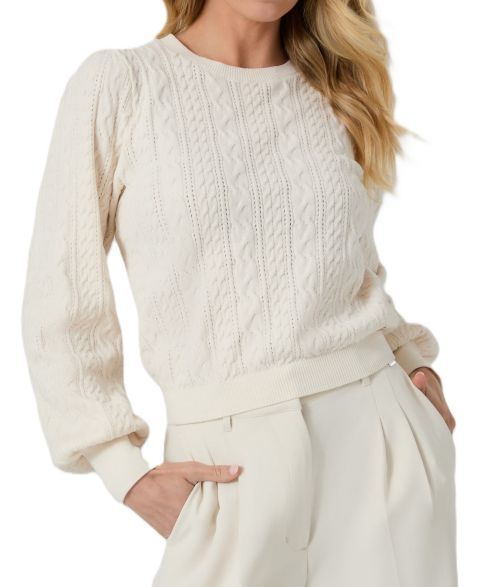 Женский свитер GUESS Joan Cable Knit Long-Sleeve, цвет: Кремовый белый