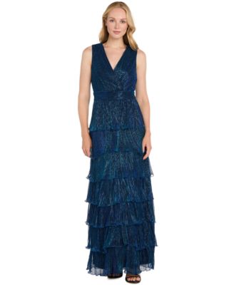 Petite Metallic Tiered-Ruffle Sleeveless Gown