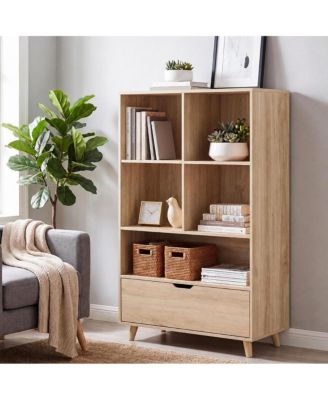 47.24 Inch MDF 5-Tier Open Shelf Bookcase with Wood Legs