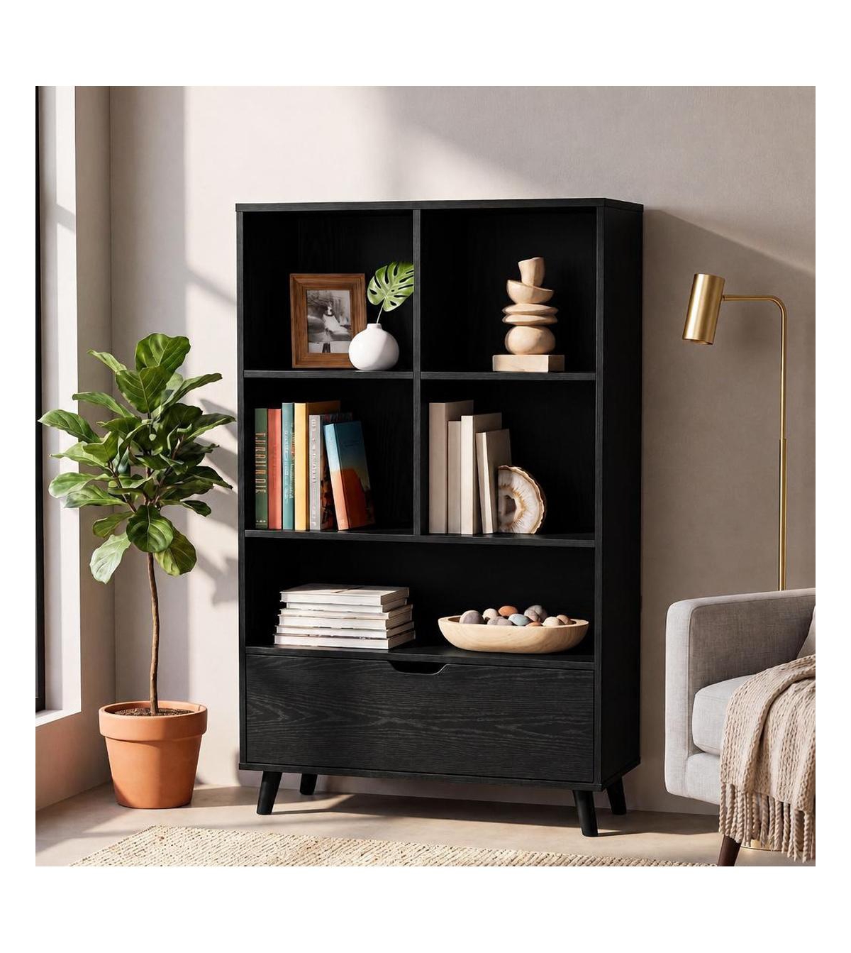 gaomon 47.24 Inch Mdf 5-Tier Open Shelf Bookcase with Wood Legs