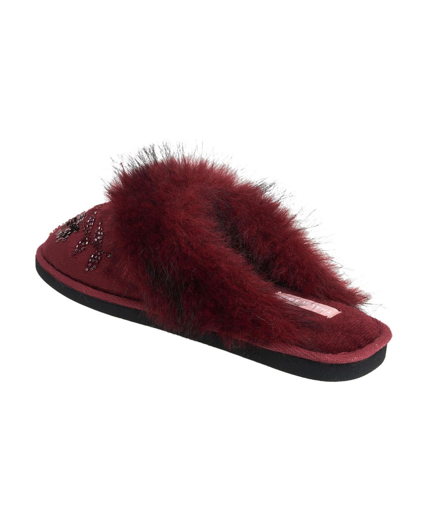 Женские тапочки Thalia Sodi Ritz Sequined Faux Fur Slippers, цвет: Мерло — фото 3