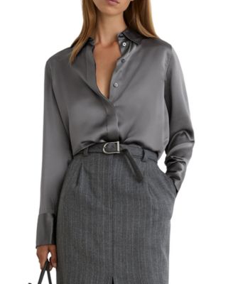 Women's Ameira Long-Sleeve Button-Up Silk Satin Blouse