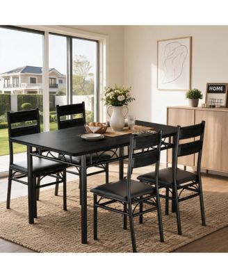 5-Piece Dining Table Set for 4 with Rectangular Kitchen Table and 4 Upholstered High-Back Chairs for Small Spaces