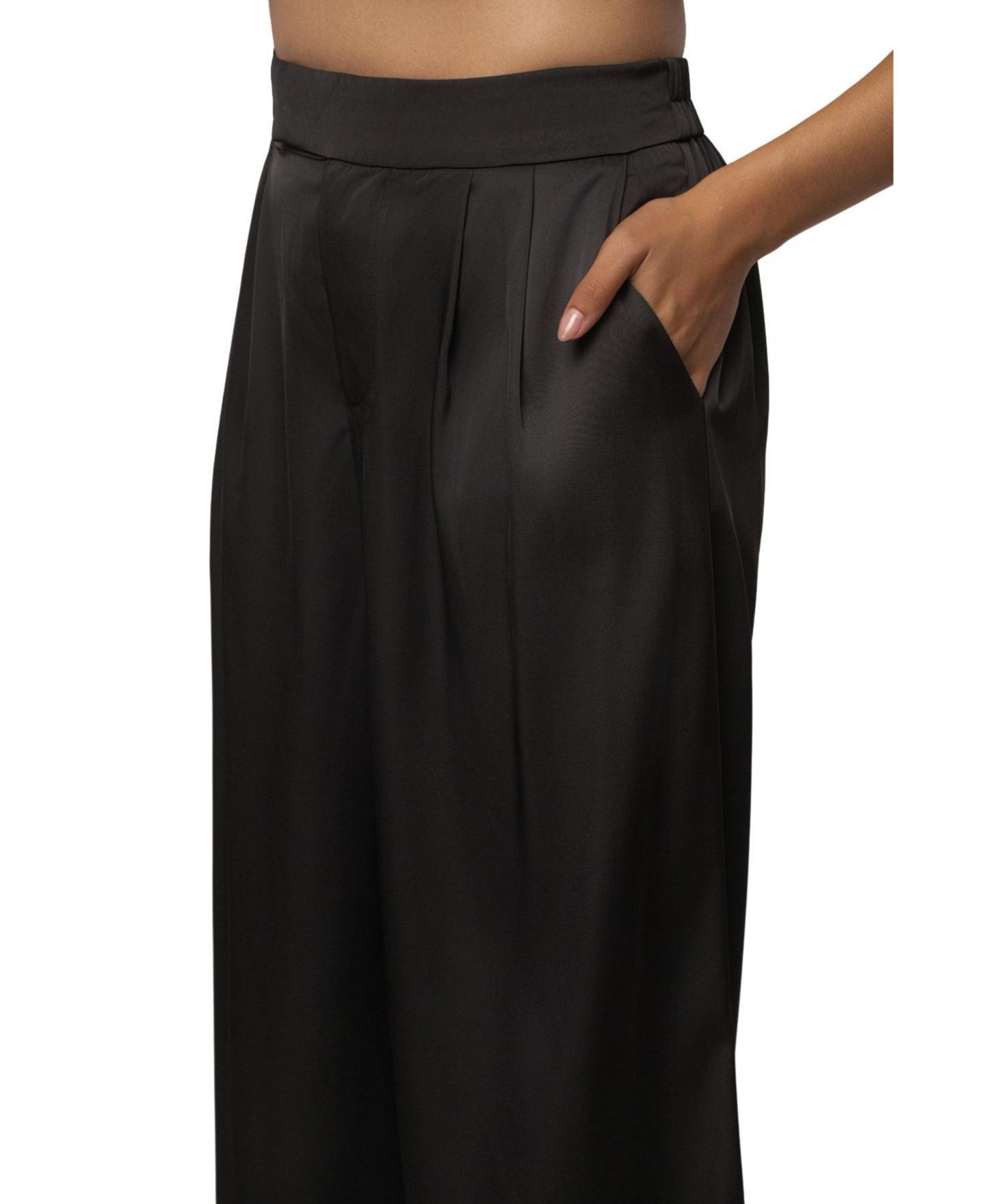 Женский комплект JLUXLABEL Power & Poise Satin Wide-Leg Detachable Belt Blouse and Pants, 2-Piece Set, цвет: Чёрный — фото 10