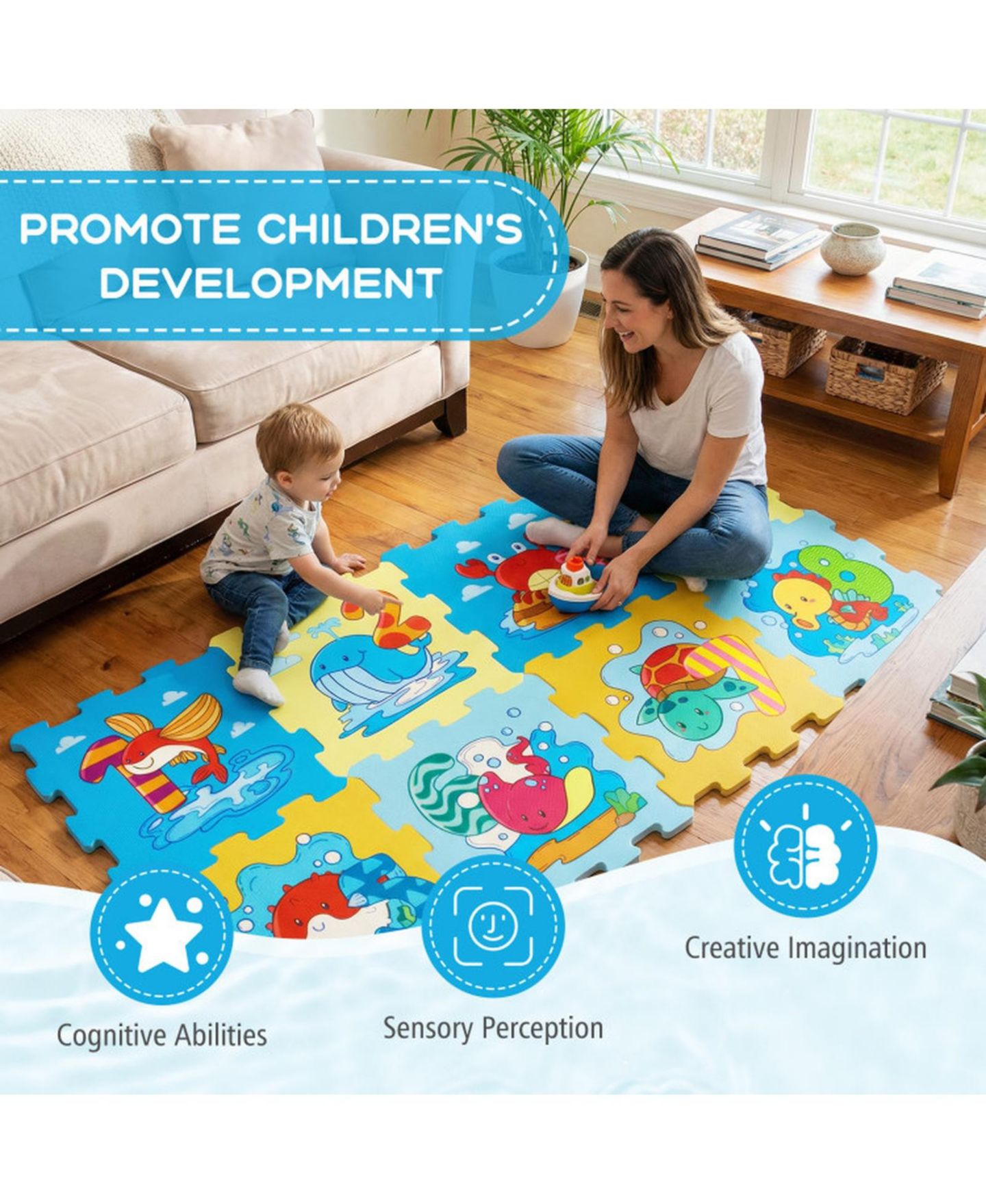 Детские игрушки SUGIFT Interlocking Foam Animal and Number Prints 8-Piece Play Mat, Ages 10 Months+, цвет: Разноцветный — фото 8