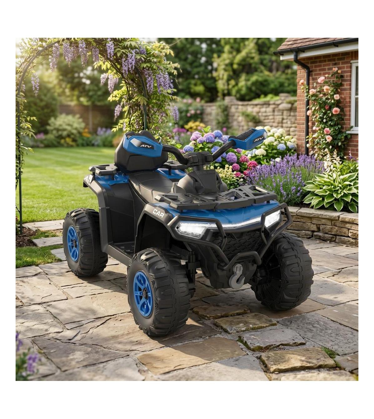 homfan 12V Kids Electric Ride-On Four-Wheeler with Led Lights and Remote Control, 1-Seat, Ages 3-8 - Blue