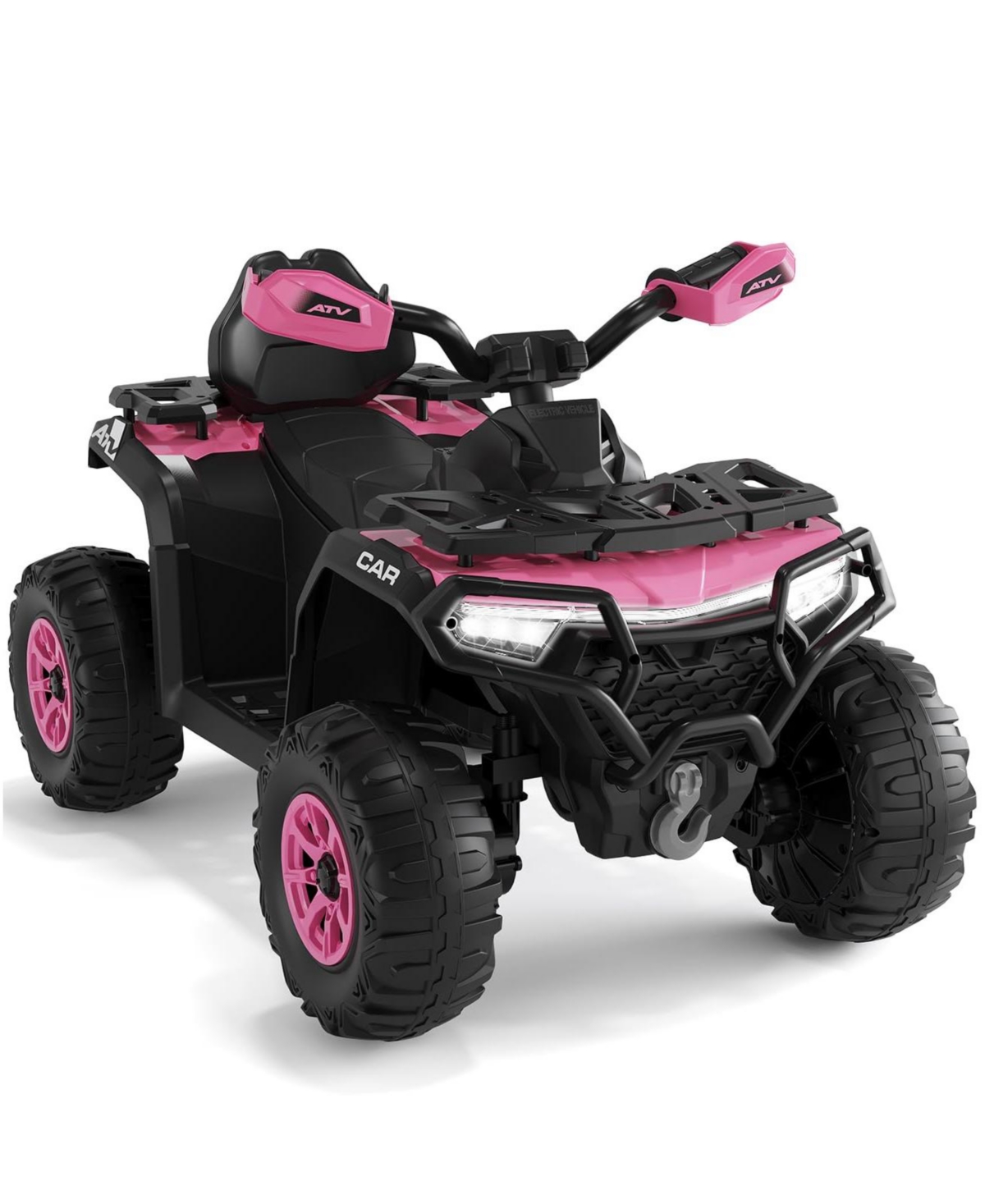 homfan 12V Kids Electric Ride-On Four-Wheeler with Led Lights and Remote Control, 1-Seat, Ages 3-8 - Dark Pink