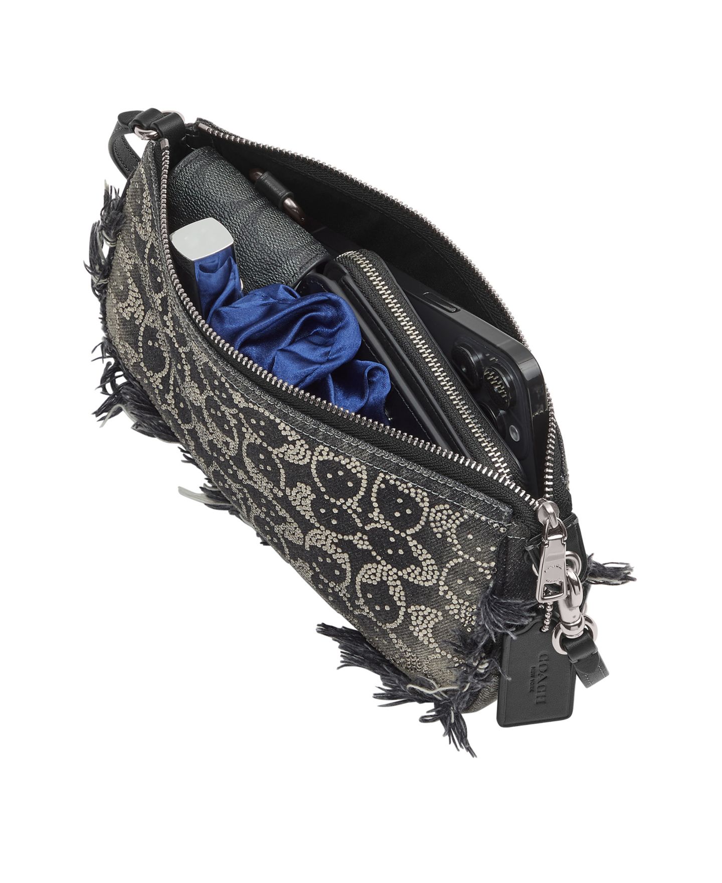 Женская сумка COACH Loved Denim Crystal Small Shoulder Handbag, цвет: Серебряный / Чёрный — фото 3