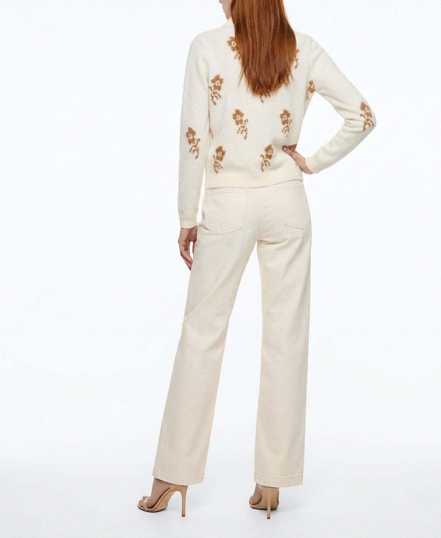 Женский свитер Elie Tahari The Raelynn Cashmere Floral Collared Split-Neck, цвет: Белый / Коричневый — фото 2