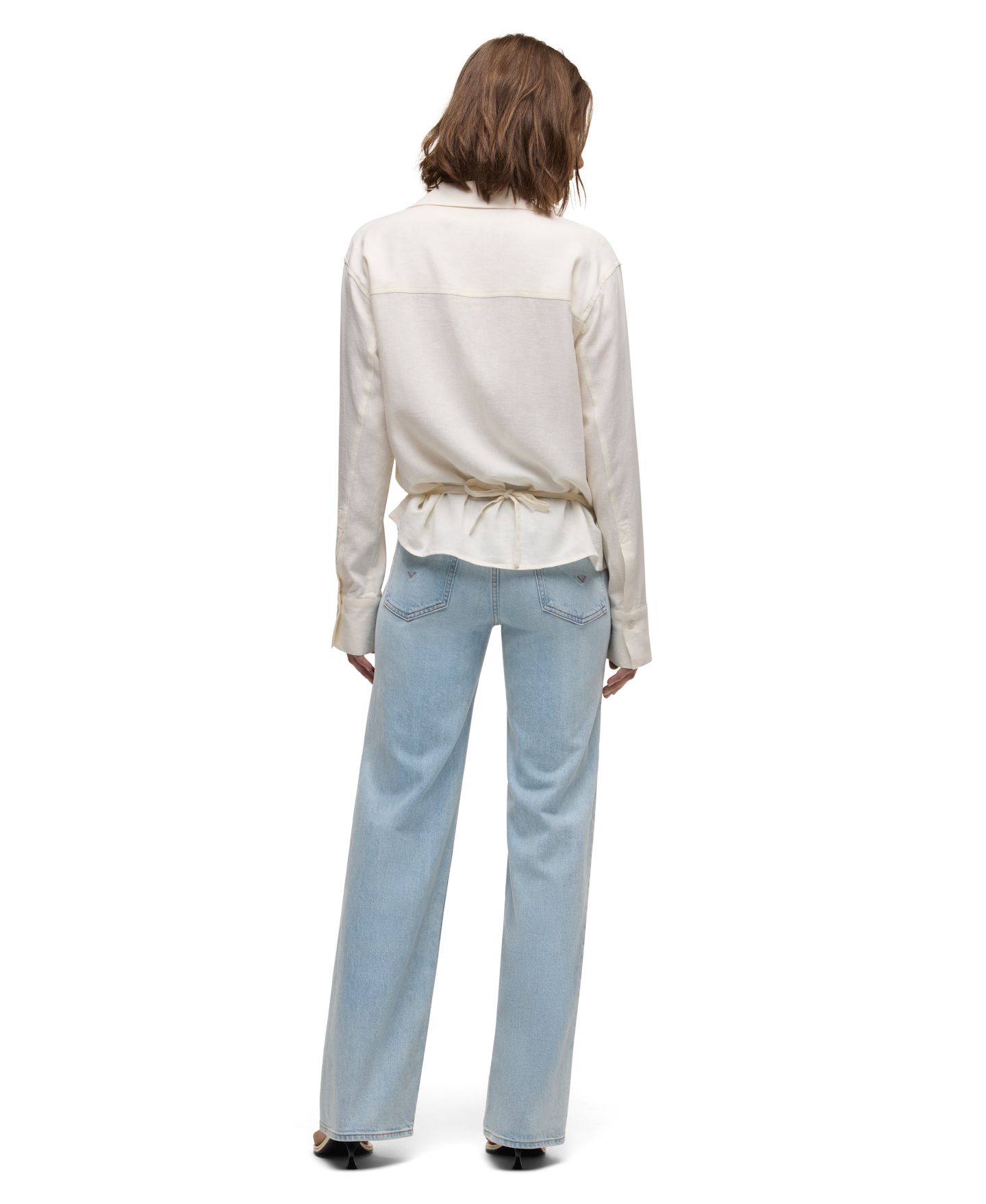 Женский топ Hudson Jeans Long-Sleeve Collared V-Neck Wrap, цвет: Экрю — фото 5