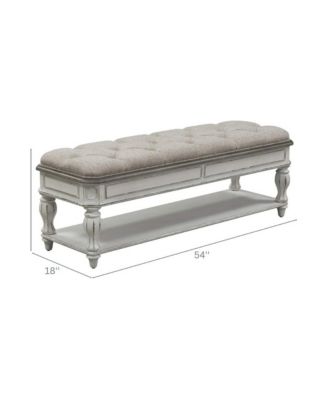 White Antique Bedroom Bench With Storage Shelf, End of Bed Accent Seat