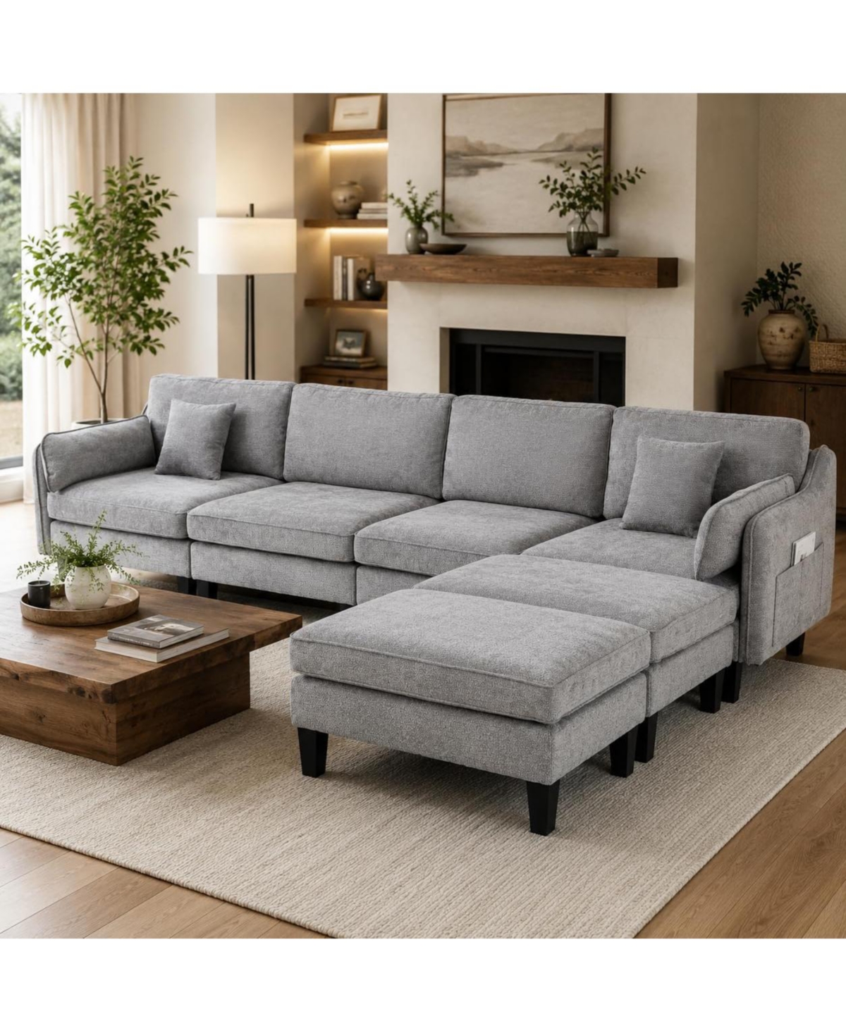 homfan Modular Sectional Sofa with 2 Footstools, Modern Minimalist Chenille for Living Room, Apartment and Family Room
