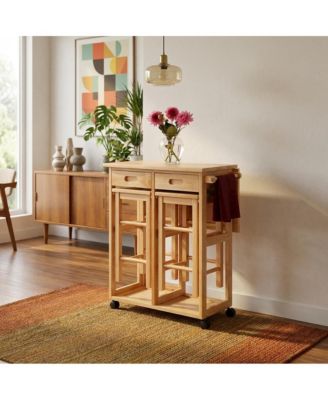 Solid Wood Kitchen Cart Drop Leaf Table With Chairs And Storage Stools