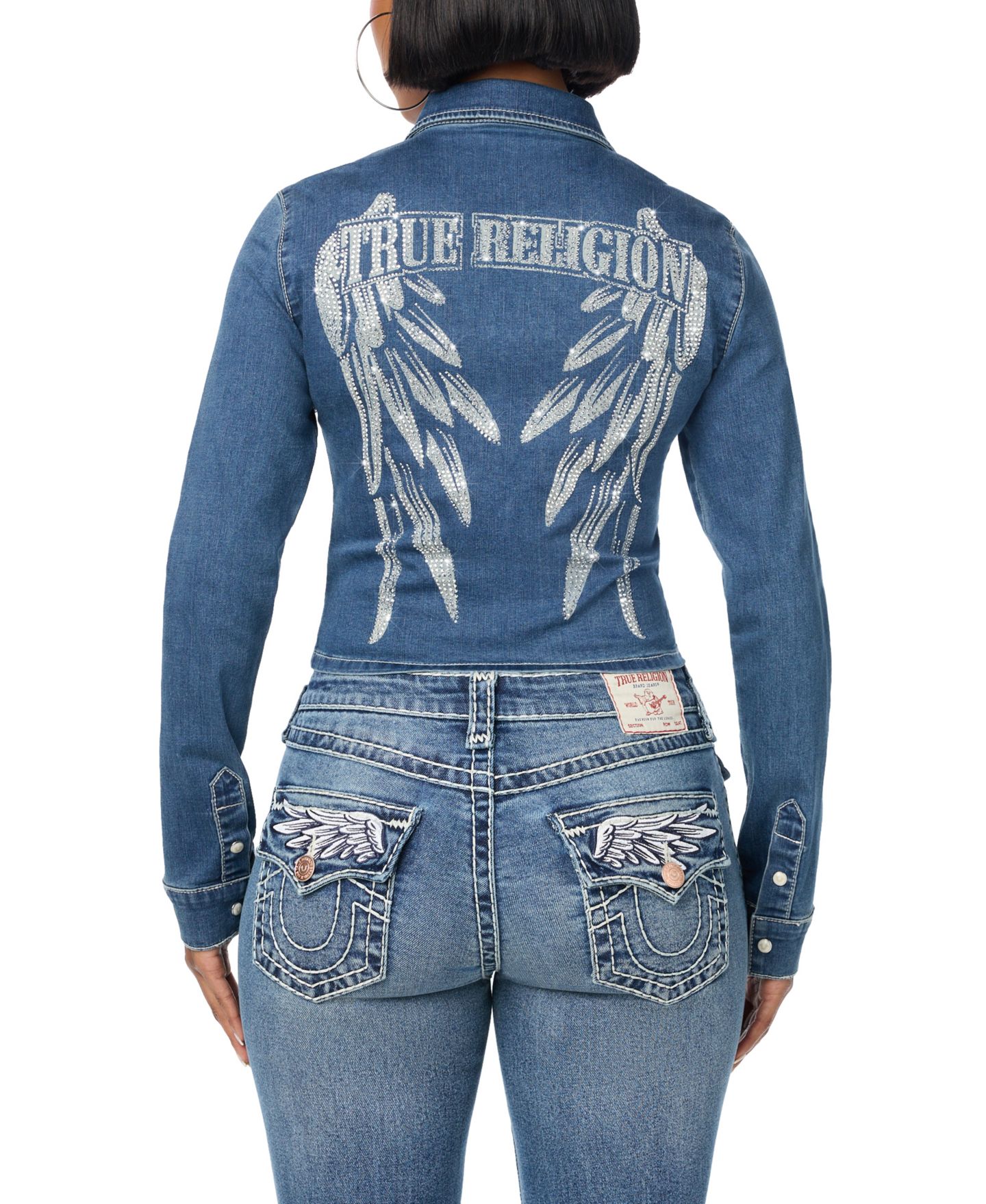 Женский топ True Religion Collared Cropped Long-Sleeve Denim, цвет: Sugar Lace — фото 3