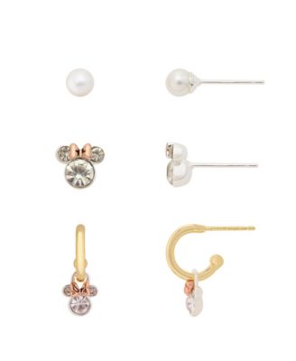Imitation Pearl and Crystal Minnie Hoop and Stud Earrings, 3-Piece Set